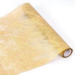 Table Runner DIY 30cm*5/10/25MGlitter Metallic Table Runner Non-Woven Fabric Brushed Gold Table Runners For Wedding Banquet Christmas Decor 230824