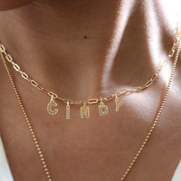 Charms Custom Personalised diy Initial Letter Name Necklace for Women Gold Colour Pendant Necklaces Stainless Steel chain drop 230825