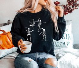 Women's Hoodies Dancing Skeleton Sweater Sweatshirt Sweaters Funny Shirt Halloween Spooky Clothing Fashion Women Casual Drop Cotton