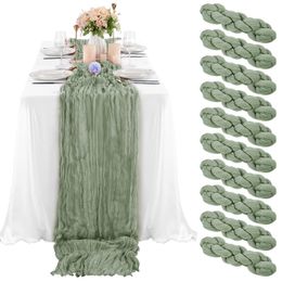 Table Runner 10pcs Cheesecloth Boho Table Runner 90x300cm Gauze Sage Green Table Runner Wedding Decor for Bridal Shower Party 230824