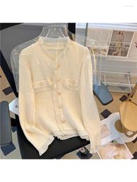 Women's Knits 2023 Women Cardigan Knitted Sweater 90s Fashion Ladies Y2k Vintage Korean Kawaii Long Sleeve V-Neck Jumper Sweaters Clothes