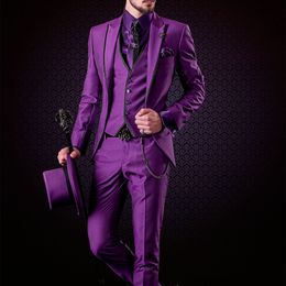 Men's Suits Blazers Latest Coat Pants Designs Italian Purple Tuxedo Jacket Slim Fit Men Suit 3 Piece Custom Groom Prom Terno Masuclino 230824