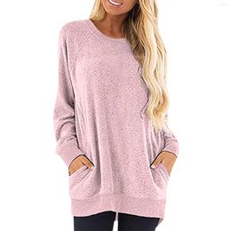 Women's Hoodies Colla Jumpsuits Women Long Sleeve Solid Color Round Neck Top With Pocket Casual Sweatshirt Petite Sweat Tops