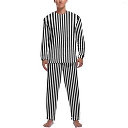 Men's Sleepwear Striped Vertical Pyjamas Men Black And White Elegant Home Suit Spring Long Sleeves Two Piece Casual Design Set