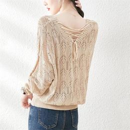 Women's Sweaters Spring Autumn Thin Knitwear Pullover Hollow Out Crochet Top Women Solid Casual Knitted Sweater Female Basic Tops Pull Femme