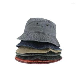 Berets 2023 Solid Fishing Bob Hat Fashion Vintage Washed Denim Bucket Hats For Women Men Outdoor Flat Top Panama Fisherman