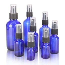 100 Piece 5ml 10ml 15 20ml 30ml 50ml 100ml Blue Glass Spray Bottle with Mist Sprayer for Essential Oil Refillable Portable Travel