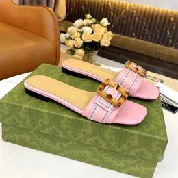 Summer Luxury Interlocking Bamboo Buckle Sandals Shoes Women Cut-out Slide Flats Timeless Elegance Slip On Female Flip Flops Lady Slippers