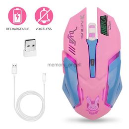 Rechargeable Wireless Mouse Silent Mouse Pink Luminous DVA Computer Gaming Mouse 2400DPI for PC Notebook Computers RGB Light HKD230825