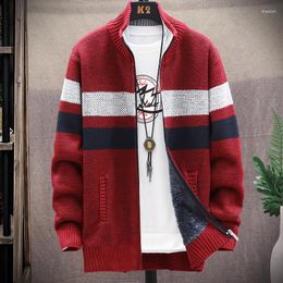 Men's Sweaters Wool Sweater Jacket Autumn Winter Fleece Thick Warm Stripe Jumpers Zipper Cardigan Casual Loose Cold Coat