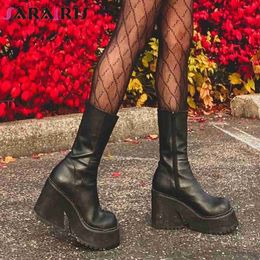 Boots 2022 Brand New Fashion Design Autumn Motorcycle Boots Women Punk Chunky High Heels Mid Calf Boots Goth Street Winter Shoes Woman T230824