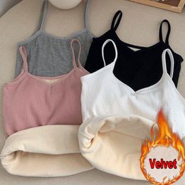 Women's Tanks Winter Velvet Thickened Undershirt Women Solid Colour Slim Cosy Thermal Underwear Camisole Warm Sling Vest Top Bottoming Cloth