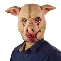 Party Masks Scary Animal Latex Mask Halloween Costume Cosplay Props Bloody Pig Head Butcher Horror Adult Pig Head Mask 230824