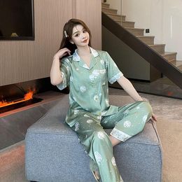 Women's Sleepwear Pajama Set Luxury Printed Casual Loungewear Lapel Pajamas