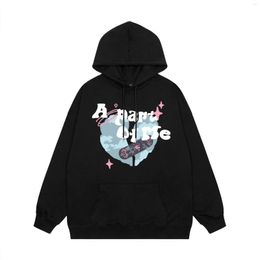 Men's Hoodies Graphic Retro Hooded Sweater For Men And Women Hip-hop Pure Cotton Love Print Loose Streetwear