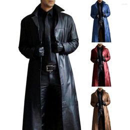 Men's Jackets Smooth Men Fall Coat Stylish Faux Leather Trench Coats Windproof Streetwear With Slim Fit Turn-down Collar Jacket