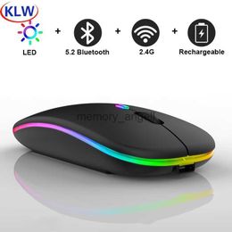 KLW Bluetooth Wireless With USB Rechargeable RGB Mouse BT5.2 For Laptop Computer PC Macbook Gaming Mouse 2.4GHz 1600DPI HKD230825