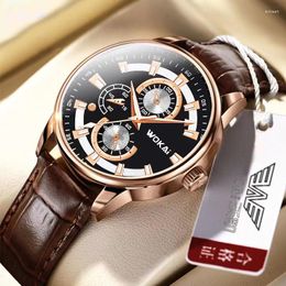 Wristwatches WOKAI Watch Men Casual Sport Watches Leather Band Quartz Relogios Masculinos Reloj Hombre Montre Homme