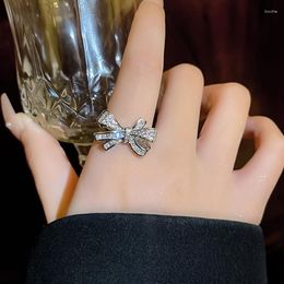 Cluster Rings Brand Silver Plated Classic Bow Zircon Ring For Ladies Fashion Birthday Wedding Engagement Jewellery Gift 2023