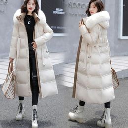 Women's Trench Coats 2023 Women Down Cotton Coat Winter Jacket Female Mid-length Over The Knee Parkas Fur Collar Hin Thin Outwear Hooded