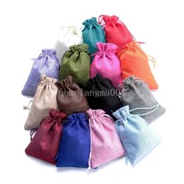 50pcs Gift Bag warp Vintage Style Natural Burlap Linen Jewelry Travel Storage Pouch Mini Candy Jute Packing Bags christmas box