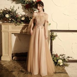 Ethnic Clothing Champagne Evening Dress Female 2023 Autumn Banquet Sexy Slim And Long Style Elegant Sling Temperament Host