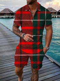 Men's Tracksuits Tracksuit Lattice Casual Summer Business Short Sleeve Polo Shirt And Shorts Suit 2 Piece Set Male Clothing Streetwear