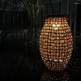 Garden Decorations Chinese Style Portable Lamp Outdoor Solar Light Waterproof Lantern PE Rattan Camping