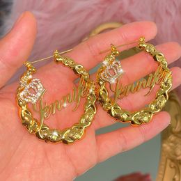 Hoop Huggie Custom XOXO Name Earrings Personalised Initial Crown Earring Bling for Women Gift 230824