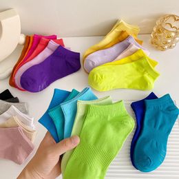 Women Socks 1 Pair Harajuku Bright Colour Ankle Girl Casual Fashion Sport Invisible Travel Running White Black Pink Grey