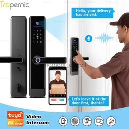 Tuya App Remote Video communication Voice intercom Digital Electronic Smart Door Lock Fingerprint IC Card Password Key Unlocking HKD230825