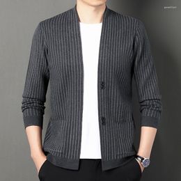 Men's Sweaters Vertical Stripe Cardigan V-neck Button Design Knitted Sweater Casual And Minimalist