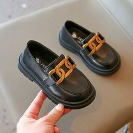 Sneakers Kids UK Uniform Girls PU Little Princess Cute Shoes Spring Moccasin Shoes Solid Black with Metal Boys Children Fashion Shallow L0825