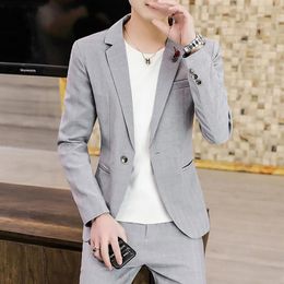Men's Suits Stylish White Blazer Set Man 2 Piece Retro Mandarin Collar Elegant Mens Clothing Slim Fit Gentleman 2023 Classic334F
