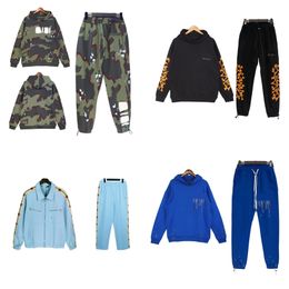 Yeni Erkekler Trailtsuits Sports Top+Pantolon Erkek Siyah Takım Hoodies ve Pantolon Moda Tasarım Giysileri Mavi Jogging Suit Pullover Plus Boyut Tasarımcı Sweatshirt Zip Takım