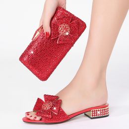 Evening Bags Italian Shoes and Bags Matching Set Decorated with Rhinestone Shoes for Women Designer Luxury Low Heels SlipOn Party Pumps 230713