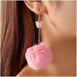 Dangle Earrings Plush Ball Round Butterflies Fluffy Pom Tassel Drop Christmas For Women