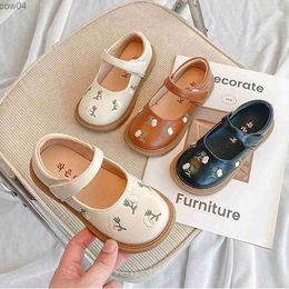 Flat shoes Girl School Shoes Embroidery Platform Girls Princess Shoes Baby Mary Janes Shoes Brogue Kids Leather Shoes Black Brown Loafers L0825