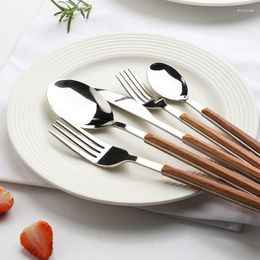 Dinnerware Sets 3 Pieces Ins Style Steak Knife Fork Spoon Stainless Steel Wood Household Tableware Kitchen Accessories