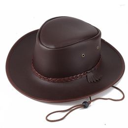 Berets Men Fashion Big Size 59cm Faux Leather Western Cowboy Hats Street Outdoor Show Panama Jazz Caps Sombreros De Mujer