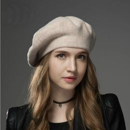 Berets Womens Hat Fashion Solid Colour Wool Knitted With Rhinestones Ladies Beanie Beret Black wine red cap female 230825