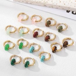 Hoop Earrings Retro Textures Ear Rings Handmade Natural Stone Bead Stainless Steel Hooks Trend Adorment For Lady
