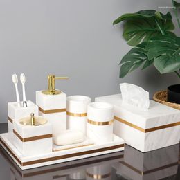 Bath Accessory Set Volakos White Natural Marble Bathroom Accessories Golden Luxury Soap Dispenser Dish Tray Tissue Box