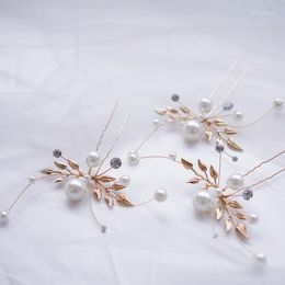 Hair Clips Rhinestones Pearl Pin Clip Leaf Hairpin For Brides Women Gold Silver Color Head Piece Wedding Accessories Bridal Jewelry