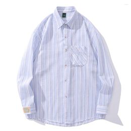 Men's Casual Shirts Striped Button Up Shirt Long Sleeve Outerwear For Man Blue Pink