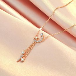 Chains Necklace Women's S925 Sterling Silver Rose Gold Plated Star Moon Tassel Clavicle Chain Graceful Online Influencer Fashion Color
