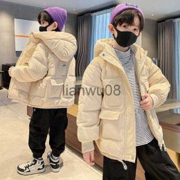 Down Coat Winter new style children's Down jacket 514 years old middle and large children's solid hooded middle long coat thickened warm x0825