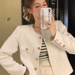 Women' Blends High Quality French Luxury Small Fragrance Tweed Single Breasted O-neck Jacket For Women Autumn Fashion Fried Street Coats 230824