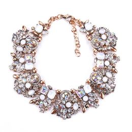 Charm Rhinestone Flowers Necklaces For Women Fashion Crystal Jewellery Choker Statement Bib Collar Necklace 2020210A