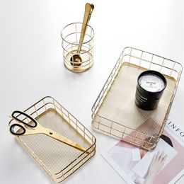 Storage Bottles Jars Nordic Gold Metal Iron Makeup Pen Basket Office Desktop Sundries Brushes Holder Table Cosmetics Organizer Rack 230824